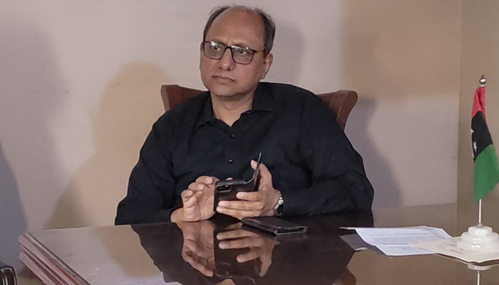 PPP Karachi President Saeed Ghani looks on while sitting in an office in this image released on November 5, 2023. — Facebook/Saeed Ghani