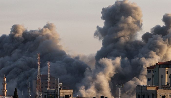 Smoke billows following an Israeli strike in Rafah in the southern Gaza Strip on November 6, 2023. — AFP