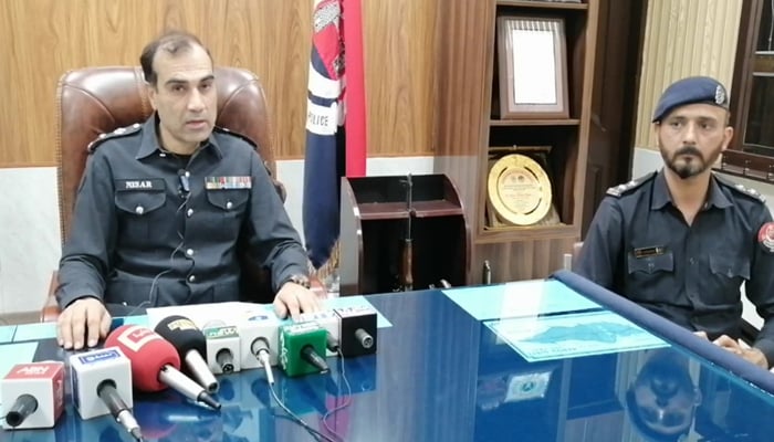 DPO Nisar Ahmad Khan along with another officer speaks during a press conference on November 6, 2023. — Facebook/District Hangu Police