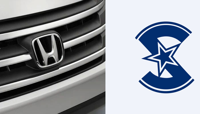 The Honda logo on a car and the logo of Sitara Peroxide Limited (SPL).  — Facebook/hacpl & Trading View