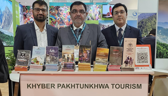 Caretaker KP Minister Mian Feroze Jamal Shah Kakakhel during the World Travel Mart event in London in this image released on November 6, 2023. — Facebook/Khyber Pakhtunkhwa Culture and Tourism Authority