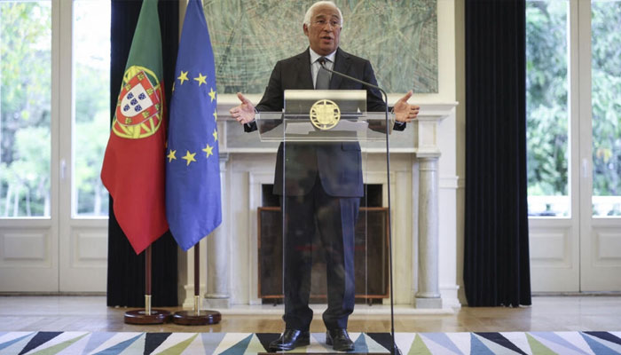 Portuguese Prime Minister Antonio Costa addresses the nation at Sao Bento Palace in Lisbon on November 7, 2023. — AFP