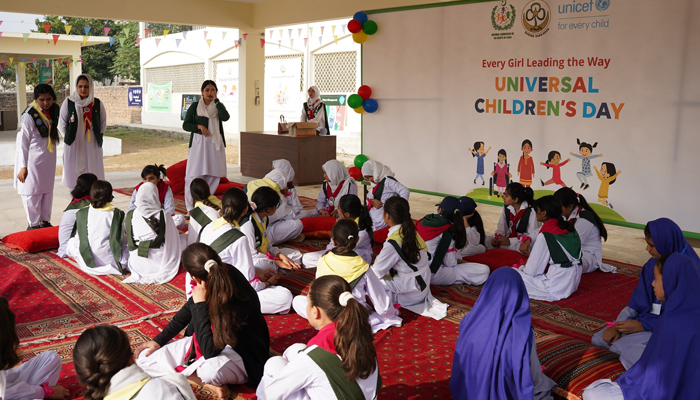 This image shows female children during the commemoration of the Universal Childrens Day on November 8, 2023. — Facebook/National Commission on the Rights of Child - NCRC Pakistan