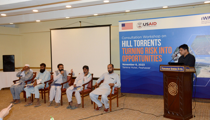 The panellists sit during a consultation workshop on ‘Hill Torrents: Turning Risk into Opportunities on November 6, 2023. — Facebook/IWMI Pakistan