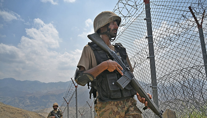 Troops patrol along the Pakistan-Afghanistan border at Big Ben post in the Khyber district. — AFP/File
