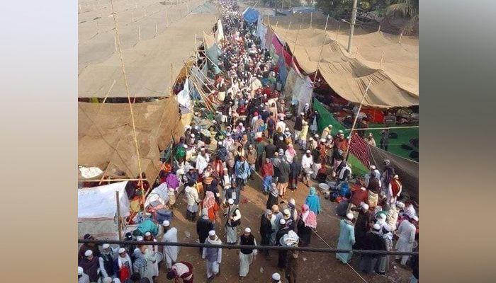 This image released on January 12, 2023, shows people gathering for a congregation. — Facebook/Tablighi Markaz Raiwind