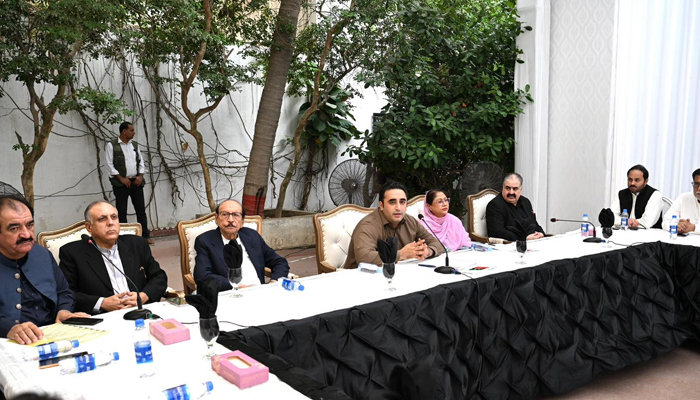 PPP Chairman Bilawal Bhutto Zardari speaks during a party meeting at the Bilawal House on November 9, 2023. — Facebook/Pakistan Peoples Party - PPP