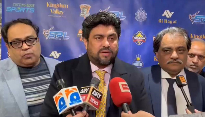 Sindh Governor Kamran Khan Tessori speaks with the media in London, UK on November 9, 2023. — Provided by the author