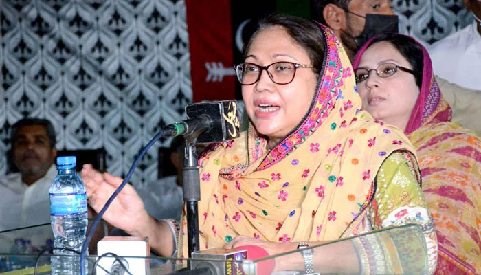 PPP leader Faryal Talpur addressing a party gathering in this undated photo. — APP/File
