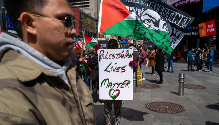 Supporters of Palestine demonstrate in Times Square in New York City on April 8. — AFP File