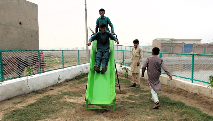 Children while playing in a park established on the wasteland on November 8, 2023. — Facebook/Punjab Municipal Development Fund Company (PMDFC)