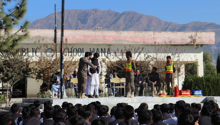 This image released on November 10, 2023, shows officials from Rescue 1122 conducting first-aid training in Lower South Waziristan. — Facebook/Rescue 1122 South Waziristan