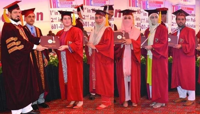 Governor Ghulam Ali awarded degrees to students during the 5th convocation of Abdul Wali Khan University Mardan on November 11, 2023. — Facebook/Awkum