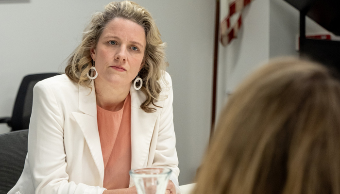 Home Affairs Minister Clare O’Neil listens to a briefing on Gaza in this image on October 24, 2023. — X/@ClareONeilMP