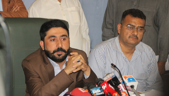 Sindh Caretaker Minister for Mines and Mineral Development Mir Khuda Baksh Mari listens during a press conference in this image released on August 3, 2023. — Facebook/Mir Khuda Bux Marri