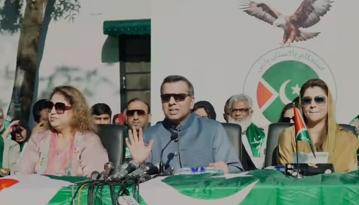 IPP Lahore Division president Dr Murad Ras speaks during a press conference in this still on November 12, 2023. — Facebook/Istehkam e Pakistan Party