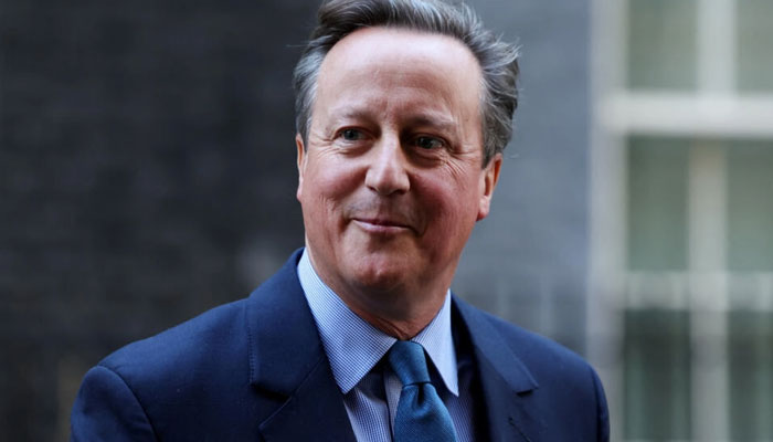 Britains newly-appointed Foreign Secretary, ex-Prime Minister David Cameron, outside 10 Downing Street in London, 13 November 2023. — AFP