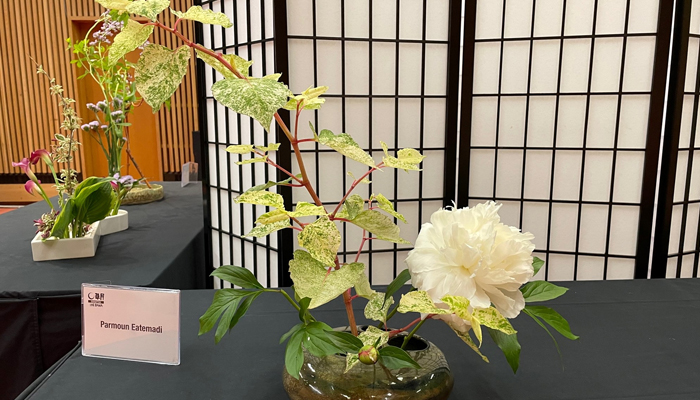 This image released on October 12, 2023, shows a flower art Sogetsu Ikebana. — Facebook/Embassy of Japan in Canada
