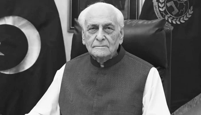 KP Azam Khan (Late) can be seen sitting in his office in this image released on November 11, 2023. — Facebook/Government of Khyber Pakhtunkhwa