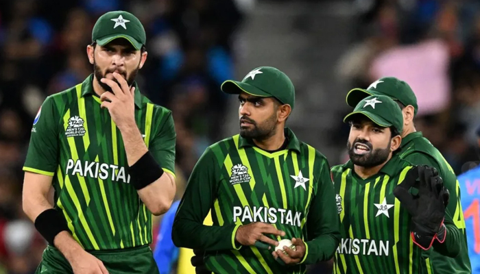Shaheen Shah Afridi (L), Babar Azam (c) and Muhammad Rizwan can be seen each other in this image. — AFP/File
