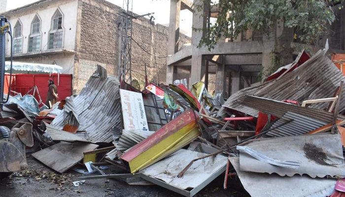 This representational image shows sun shades on the ground after the operation against encroachment by the Peshawar authorities on November 13, 2023. — Facebook/Commissioner Peshawar Division, Peshawar