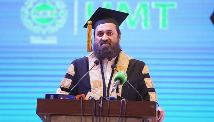 Punjab Governor Muhammad Balighur Rehman speaks during the 25th Convocation of the UMT Lahore on November 16, 2023. — Facebook/UNT