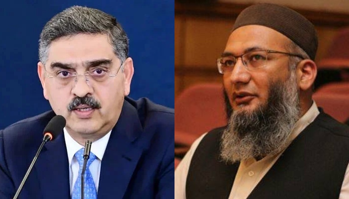 Caretaker PM Anwaar-ul-Haq Kakar (left) and Tanzeem-e-Islami (TI) Ameer Shujauddin Shaikh. — PID/Facebook/Shuja Uddin Sheikh/File