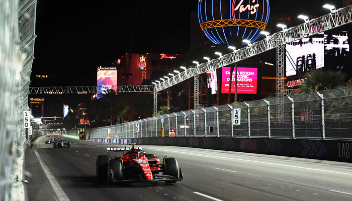 Carlos Sainz of Spain driving (55) the Ferrari SF-23 on track during the F1 Grand Prix of Las Vegas at Las Vegas Strip Circuit on November 18, 2023 in Las Vegas, Nevada. — AFP