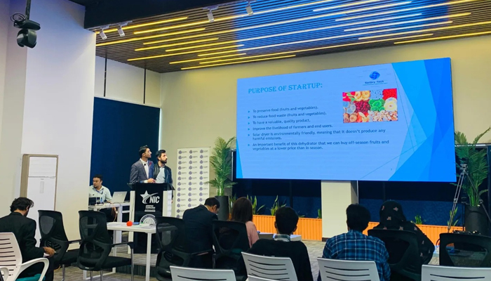 A participant delivers a presentation during the Food Security Hackathon in this image on November 20, 2023. — Facebook/National Incubation Center for Aerospace Technologies