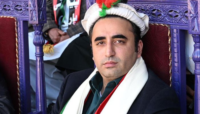 Pakistan Peoples Party (PPP) Chairman Bilawal Bhutto Zardari is seen before a large gathering in Chitral on Nov 22, 2023. —Facebook/Sajjad Ali Bhutto
