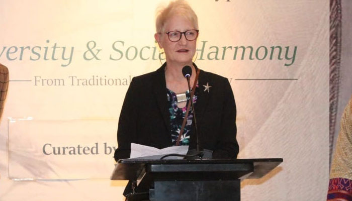The image released on Nov 9, 2023 shows EU Ambassador to Pakistan Dr. Riina Kionka. —Facebook/PNCAOfficial