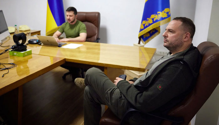 Volodymyr Zelensky and Andriy Yermak are pictured during the Ukrainian presidents address to the U.S. Congress, from Kyiv, Ukraine. — Ukrinform/Future Publishing