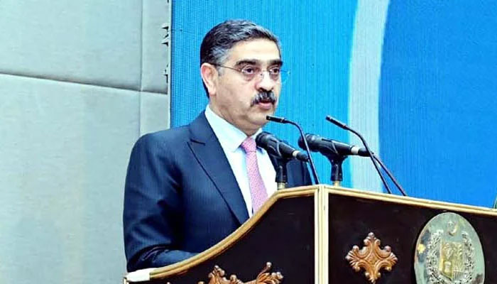 Caretaker Prime Minister, Anwaar-ul-Haq Kakar addresses a ceremony organized with regards to the Universal Children Day, in Islamabad on Monday, November 20, 2023. — PPI