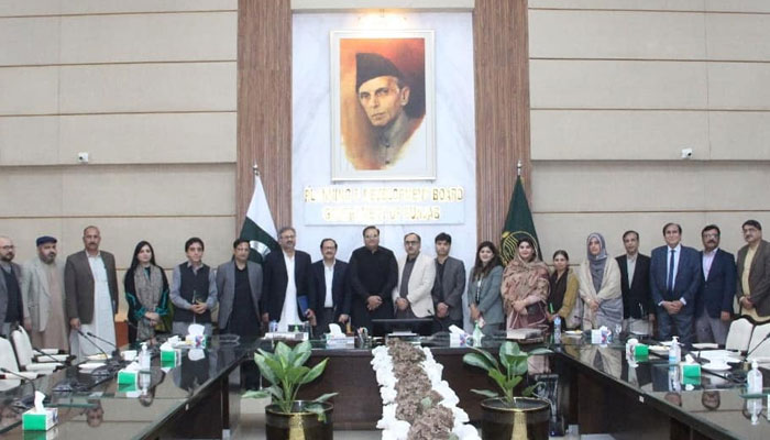 The image shows the group photo after a consultative session under the Project Coordination Unit (PCU) of the Punjab Green Development Programme (PCU) at AKS Auditorium, P&D Board on Nov 24, 2023. —Facebook/PnDBPb