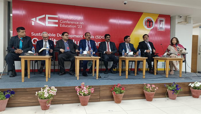 One of the panellists speaks during the Institute of Business Managements (IoBM) second International Conference on Education in Karachi on November 25, 2023. — Facebook/Shumaila Waqas