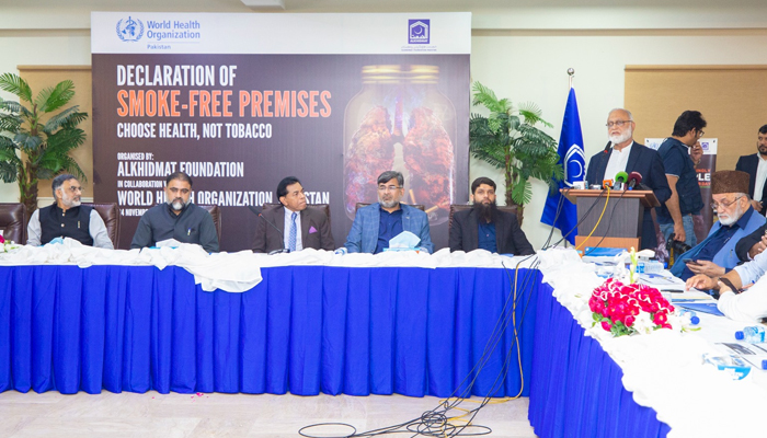 Participants can be seen during the launch of the‘Smoke-Free Premises’ campaign on November 24, 2023. — Facebook/Alkhidmat Foundation Pakistan