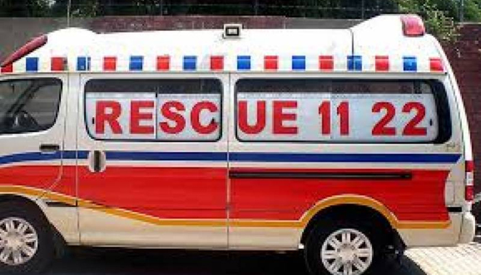 An ambulance of rescue 1122 can be seen in this image. — APP/File