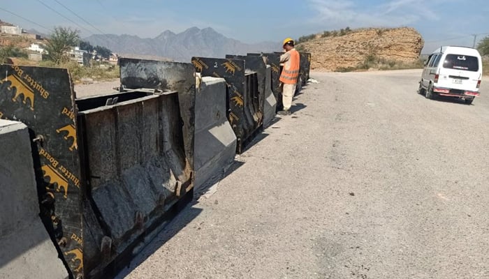 A worker can be seen working on a site related to a sewerage treatment plant in Kohat on November 219, 2023. — Facebook/Khyber Pakhtunkhwa Cities Improvement Project - KPCIP