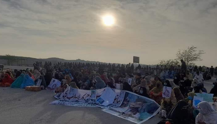 This image released on November 26, 2023, shows people during a sit-in in Turbat. — X/@BaluchistanTime
