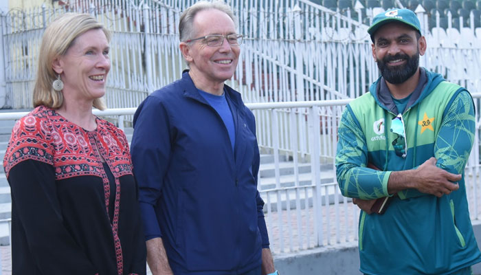 The Australian High Commissioner, Neil Hawkins on Monday visited the Pakistan cricket squad in Rawalpindi cricket stadium on Nov 27, 2023. —Facebook/PakistanCricketBoard