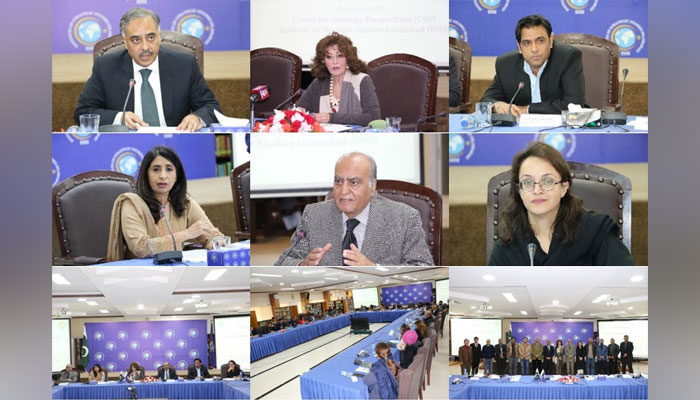 This picture shows speakers during the session of a Round Table discussion on “Climate Change and the Role of Media on November 28, 2023. — Facebook/Institute of Strategic Studies Islamabad