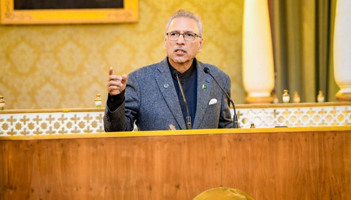 President Dr Arif Alvi speaks during a ceremony on November 28, 2023. — Facebook/Dr. Arif Alvi