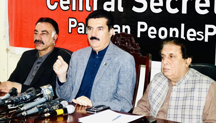 Faisal Karim Kundi while addressing a press conference in this image on November 27, 2023. — Facebook/Faisal Karim Kundi