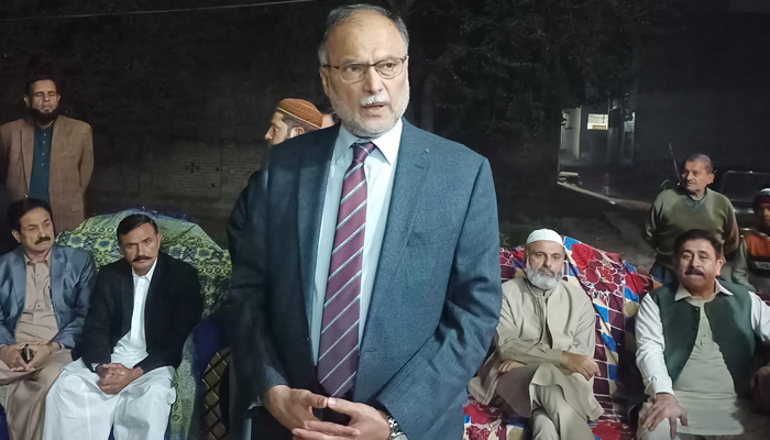 PMLN leader Ahsan Iqbal speaks while meeting with the local officials of the party on November 27, 2023. — Facebook/Ahsan Iqbal