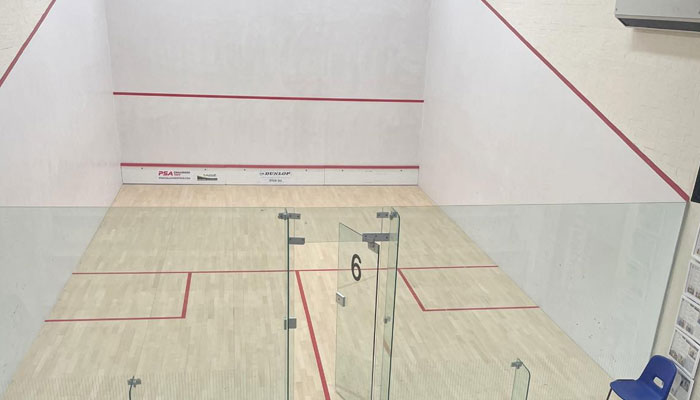 The view of the court where the Aston and Fincher Sutton Coldfield International is taking place in England. — Facebook/SuttonColdfieldSquash