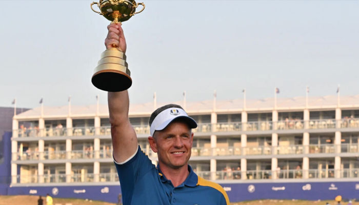 Luke Donald celebrates winning the 2023 Ryder Cup in Italy. — AFP