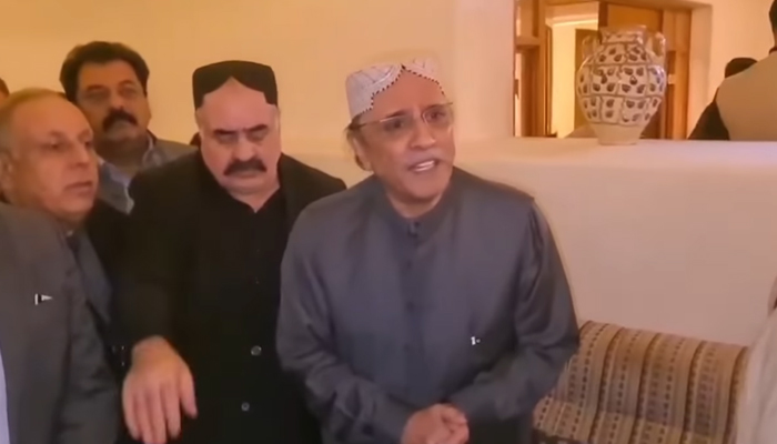 Former president and PPP Co-chairman Asif Ali Zardari speaks in this still in Quetta on November 29, 2023. — Facebook/Pakistan Peoples Party - PPP