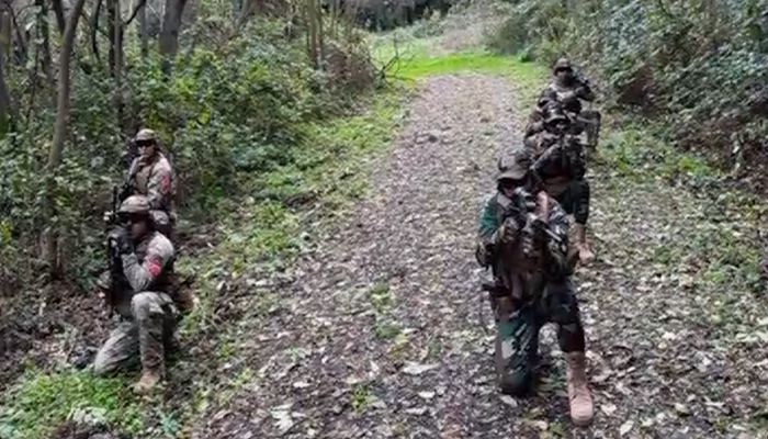 This still taken from a video released on November 29, 2023, shows the participating troops in bilateral Special Operations Forces (SOF) Exercise ‘AYYILDIZ 2023 during a drill. — X/@dgprPaknavy