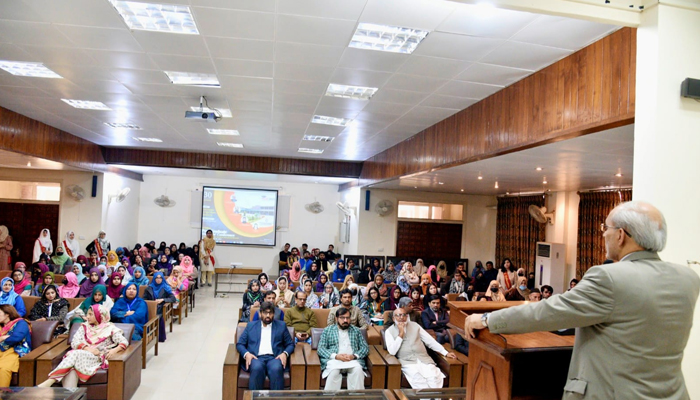 VC of Punjab University, Prof Dr Khalid Mahmood addresses the audience during the 14th Post Graduate Students Conference on ‘21st Century: Trends in Educational Research’ on November 30, 2023. — Facebook/University of the Punjab