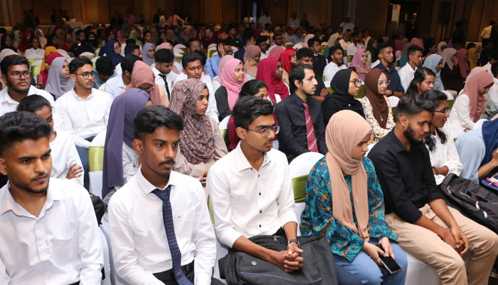 Newly selected students sit during the pre-departure orientation session and award ceremony held by HEC Pakistan at Colombo Srilanka on November 30, 2023. — Facebook/Higher Education Commission, Pakistan